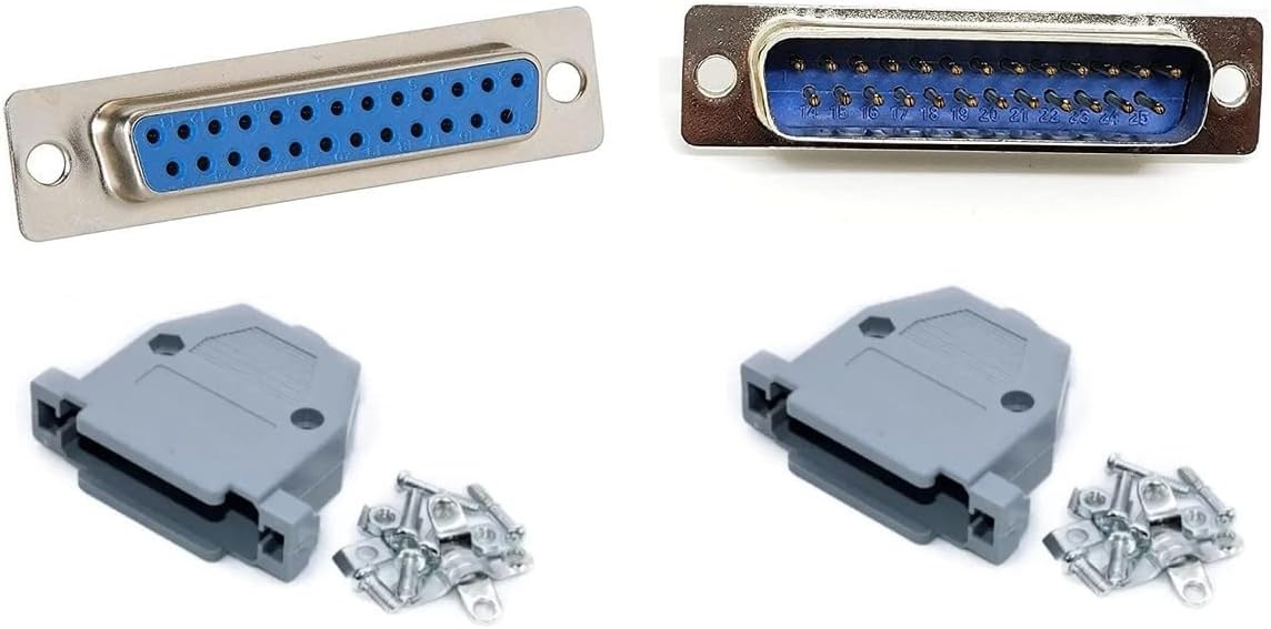 1 Pair DB25 Serial Connector RS232 25 Pin Double Row Welded Head Male and Female Pair DB25 Connector Female rs232 Male and Female Pair with Cover for Computer PCB Connector