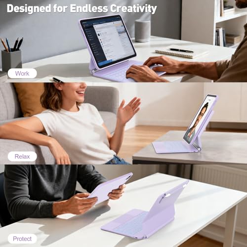 Image of for iPad Air 11-inch Case with Keyboard (M3 /M2, 2025 /2024), Keyboard for iPad Pro 11 inch (1 /2 /3 /4th Gen) & Air 4 /5, Portrait /Landscape Mode, 11-Color Backlit, Removable Protective Case, Purple