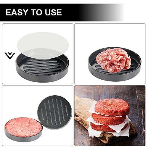 OAMCEG Burger Hamburger Press, Nonstick Aluminum Hamburger Press Patty Maker with Detachable Handle and 50 Wax Papers, Burger Patty Maker Mould, Stuffed Burger Press Kit for BBQ Grill 1/4 lb