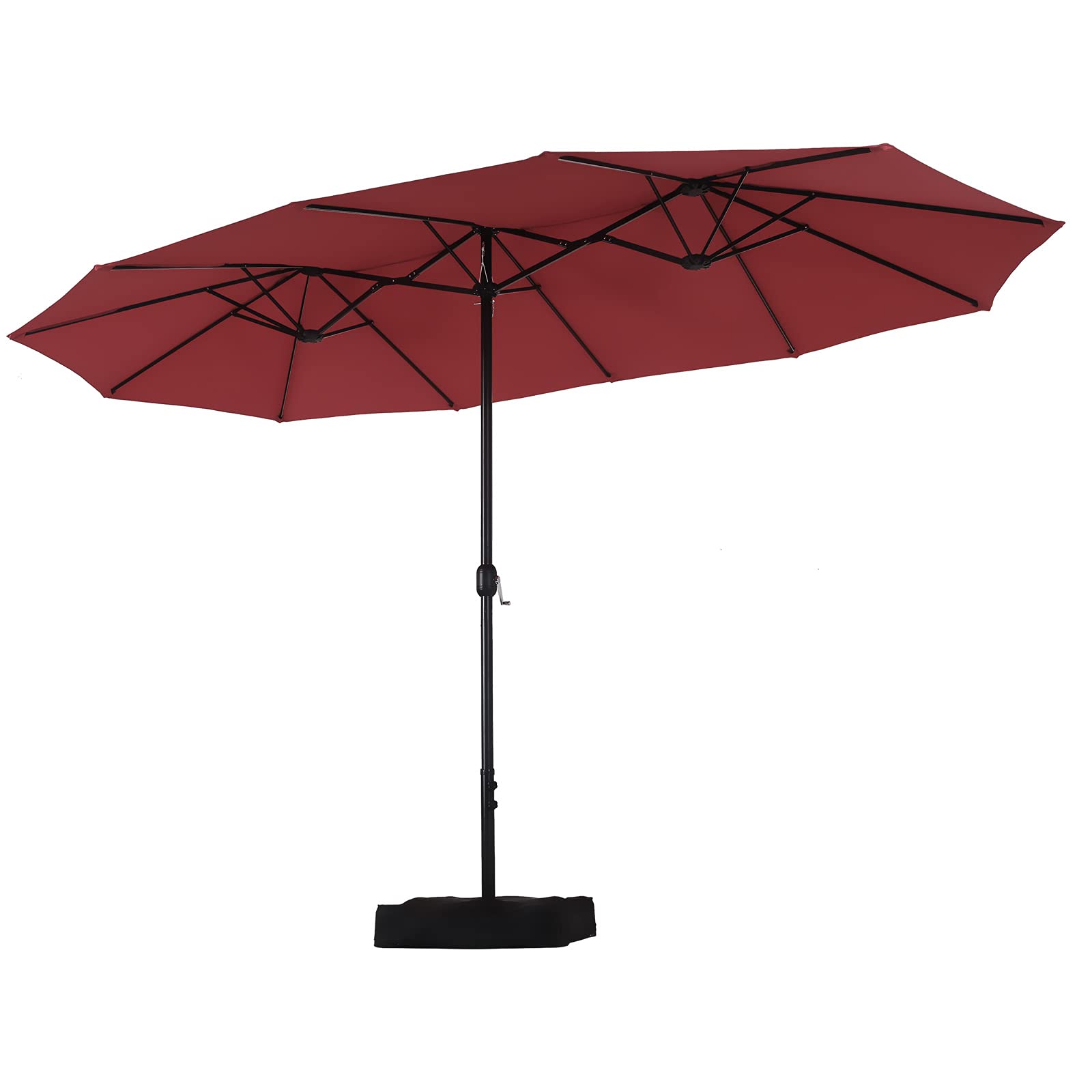 PHI VILLA 15ft Large Patio Umbrella with Base, Double-sided Outdoor Umbrella, Wine