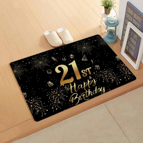 21th Birthday Antifatigue Kitchen Bath Door Mat Cushioned Runner Rug,Washable Welcome Floor Sink Mat,Waterproof & Non-Slip Comfort Standing Doormat for Kitchen,Star Cake Fireworks Golden Black 18