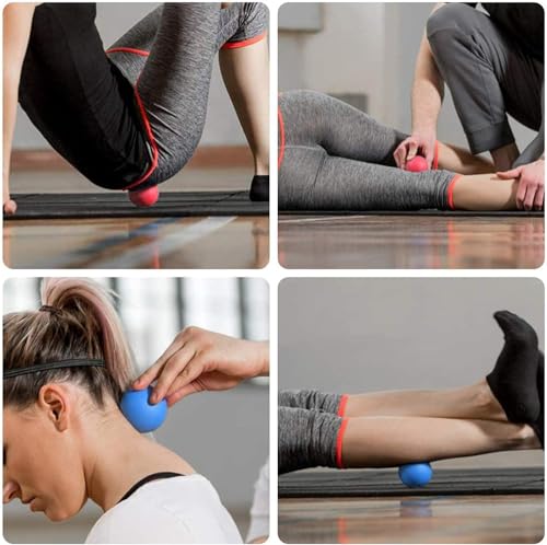 Image of WOVTE Massage Lacrosse Ball for Sore Muscles, Shoulders, Neck, Back, Foot, Body, Deep Tissue, Trigger Point, Muscle Knots, Yoga and Myofascial Release (Blue) (Blue Red)