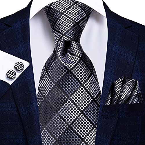 Image of Hi-Tie 3 Pcs Gift Box Mens Tie Set Necktie with Pocket Square Cufflinks Lapel Pin Silk Neck Tie Collection