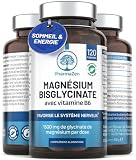 Magnésium Bisglycinate 300 mg + Vitamine B6 - Sommeil, Stress, Fatigue - Absorption Maximale - 120 Gélules Vegan - Magnesium Glycinate Haute Teneur - PharmaZen