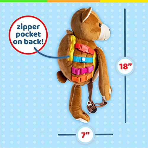 Buckle Toys Bear Backpack - Toddler Backpack & Stuffed Animal Learning Activity – Develops Fine Motor & Basic Life Skills – Soft Plush Kids Travel Toy - Billy Bear #TOP6