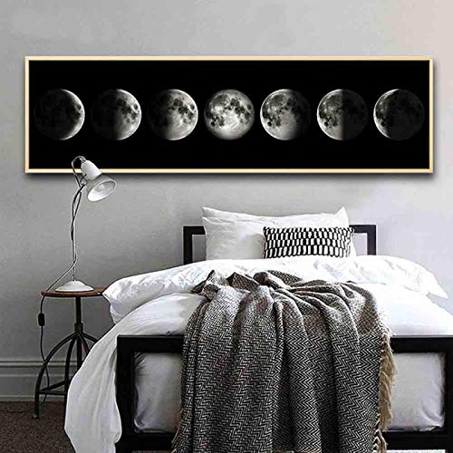Affiche Moon Phase noir et blanc 70x250 cm toile abstraite de format long pour deco chambre