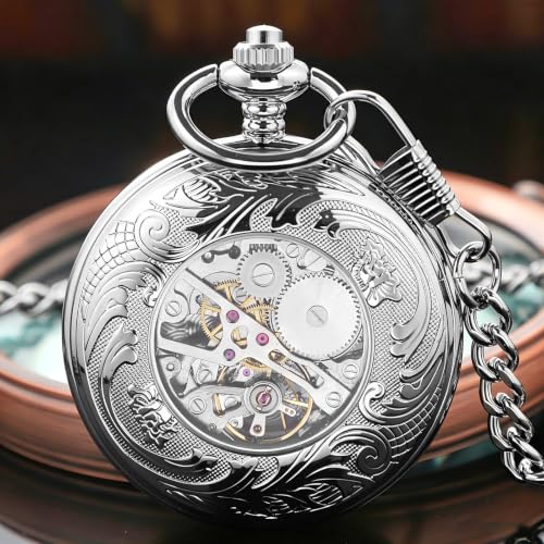 Image of Pocket Watch Vintage Mechanical Pocket Watches with Chain Christmas Graduation Birthday Gifts Father's Day