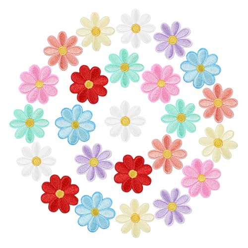 MBAIYO 24 Stück Gänseblümchen Patches zum Aufbügeln, 8 Farben Blumen Bügelflicken Florale Flicken Zum Aufbügeln Bestickte Applikation Kinder...