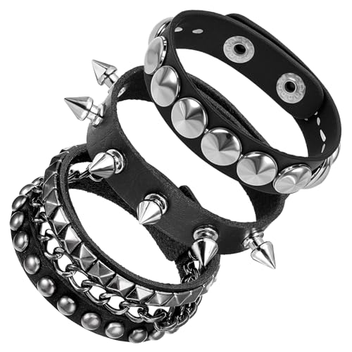 3 Pcs Punk Rock Studded Bracelet Spiked Bracelets 80s Wristband Punk Accessories Emo Bracelet Adjustable Grunge Bracelets