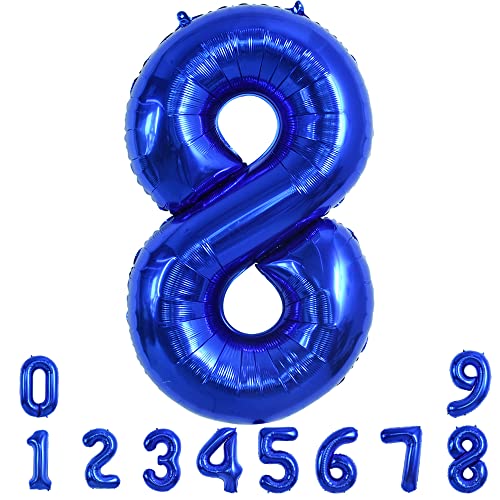 Image of TONIFUL 40 Inch Navy Blue Number 8 Balloons Large Foil 8th Birthday Decor | Deep Blue 8 Balloon Number Eight for 8th 18th 28th 38th 80th Birthday 8 Year Anniversary, Blue Decorations for Men Boys