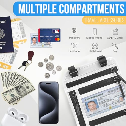 Image of Passport Holder for Travel, Slim RFID Blocking Travel Wallet for Women and Men, Anti Theft Travel Document Organizer with Adjustable Strap, Travel Essentials Neck Money Pouch