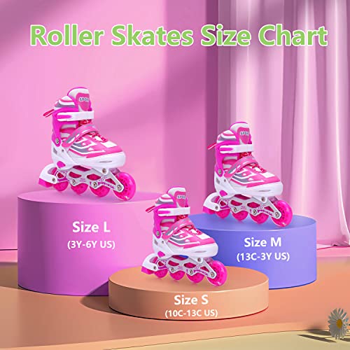 Duesi Pink Inline Skates For Girls, Skates For Kids Ages 6-12 &3-5, 4 Size Adjustable Light Up Roller Skates, 8 With Light-Emitting Wheels, Suitable For Girls And Boys Beginners Outdoor Indoor Use #TOP2