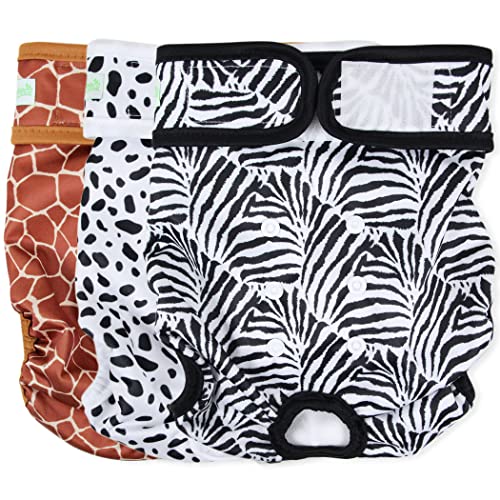 Image of wegreeco Washable Dog Diapers (3 Pack), Highly Absorbent Dog Diapers for Female Dogs, Female Dogs in Heat, Period, Incontinence, or Excitable Urination (Zebra, Giraffe, Spotty, Large)