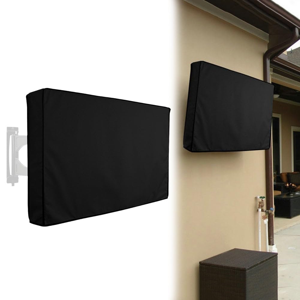 ZYNCUE Copertura per televisore da esterno impermeabile 600D, protezione per TV resistente alle intemperie, schermo piatto con tasca per telecomando, per tosaerba nero (56-61 cm), bobina per