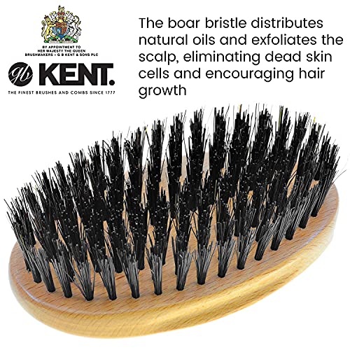 Kent Pf22 Oval Men Military Hair Brush, Black Boar Bristle And Nylon Bristle Mix For Mens Grooming Hair And Beard, Scalp Brush, 360 Wave, And Facial Brush For Beard Care. Made In England #TOP4