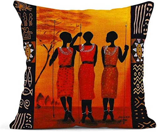 Artsocket Set Of 4 Linen Throw Pillow Covers Oil Painting African Ethnic Tribe Lady Livingroom Lips Decorative Pillow Cases Home Decor Square 24X24 Inches Pillowcases #TOP4