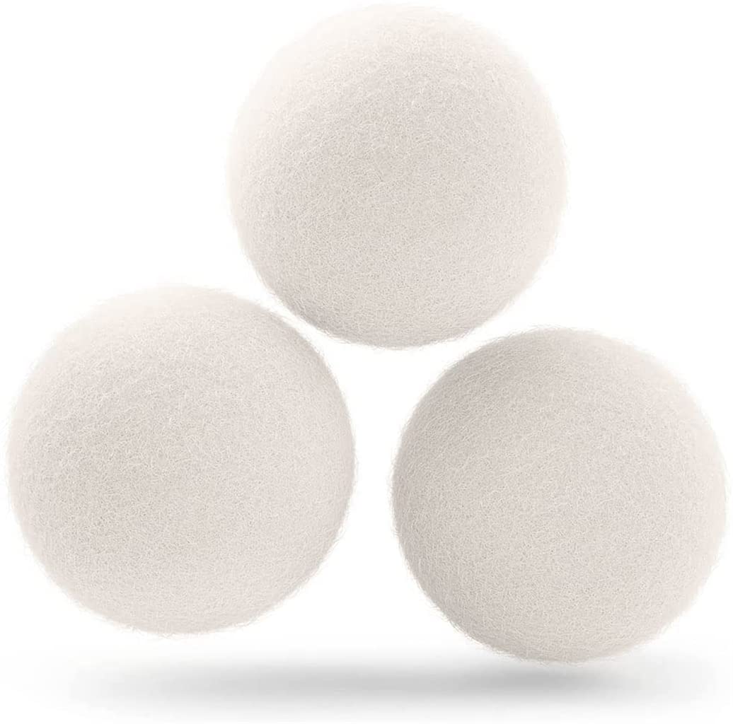 SYOSI Wool Dryer Balls, Natural Fabric Softener 100% Organic Premium Wool, Chemical Free, Reduces Wrinkles, Lint Free, Odorless, 1000+ Loads, Baby Safe, Saving Energy and Time, White, XL Size, 3 Pack,