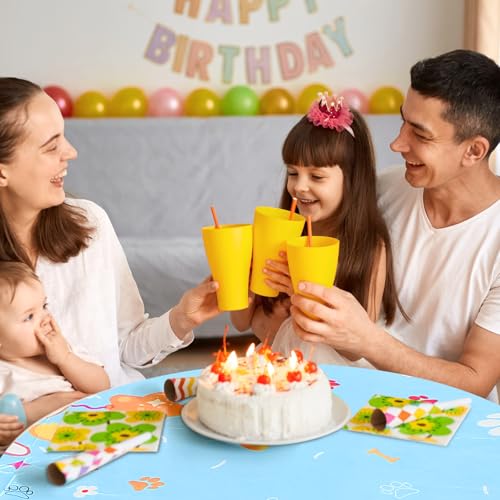 Image of Oudain 3 Pack Blue Dog Party Tablecloth Dog Them Birthday Decor 108'' x 54'' Blue Yellow Plastic Table Cloth Puppy Paw Prints Bone Disposable Rectangle Table Cover for Baby Shower Party Supplies