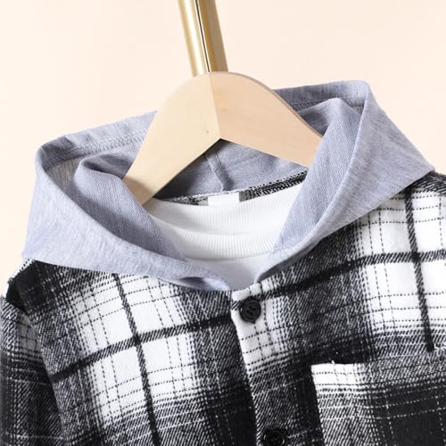 EnJoCho Boys' Plaid Shirt Fashion Boys' Casual Warm Shirt Korean Plaid Hooded Coat Shirt Windbreaker Jackets for4
