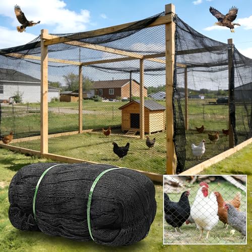 50x50ft Heavy Duty HDPE Poultry Netting 2.4 Bird Netting for Chicken Coop Run Chicken Pen Strong Chicken Run Net Against Hawk & Predator Tangle-Free UV Resistant (50FT)