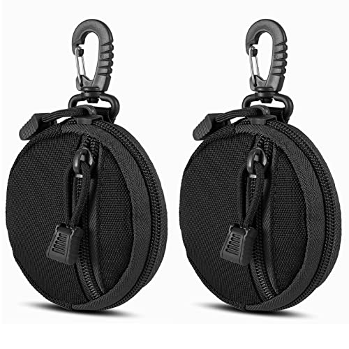 FRTKK 2 Pack Tactical Compact EDC Pouches Military Molle Utility Pouch Organizer Pouch Coin Purse Keychain Pocket Credit Card Holder Waist Pack (Black)