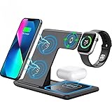 3 in 1 Wireless Charging Station for Smartphones, Smartwatches, and Earbuds - Qi Charger Station with Light - Compact Design -Compatible with Most Wireless Charging Devices (Black)