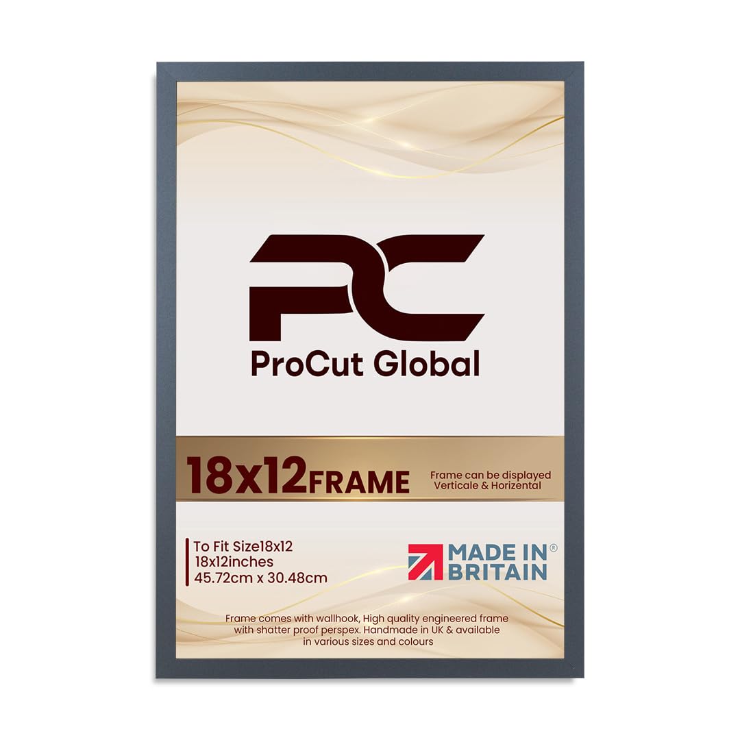 Procut Global 18X12 Dark Grey Picture Frames – Sleek Wooden Photo Frame with Shatterproof Perspex for Wall or Tabletop – Perfect for Posters, Certificates, Prints–Multiple Sizes & Colors Available