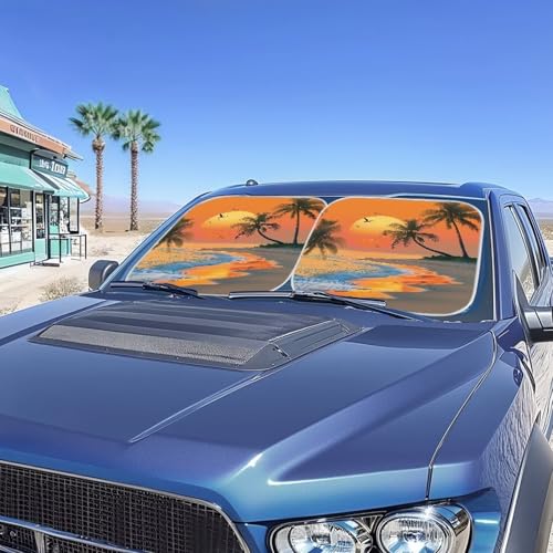 Image of Sunset Scenery Car Windshield Sun Shade 2 PCS Foldable Automotive Windshield Sunshades Easy to Install Sun Visor Blocks UV Rays and Keeps Vehicle Cool- 28.5 x 25.5 inches