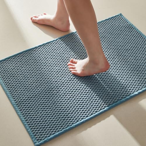 Bathroom Rugs Non Slip Washable Bath Rugs Super Absorbent Chenille Bathroom Rug for Bathroom Thin Bath Mats for Bathroom Mat Quick Dry Bath Mat Low Pile Bathroom Rug, Denim Blue 20
