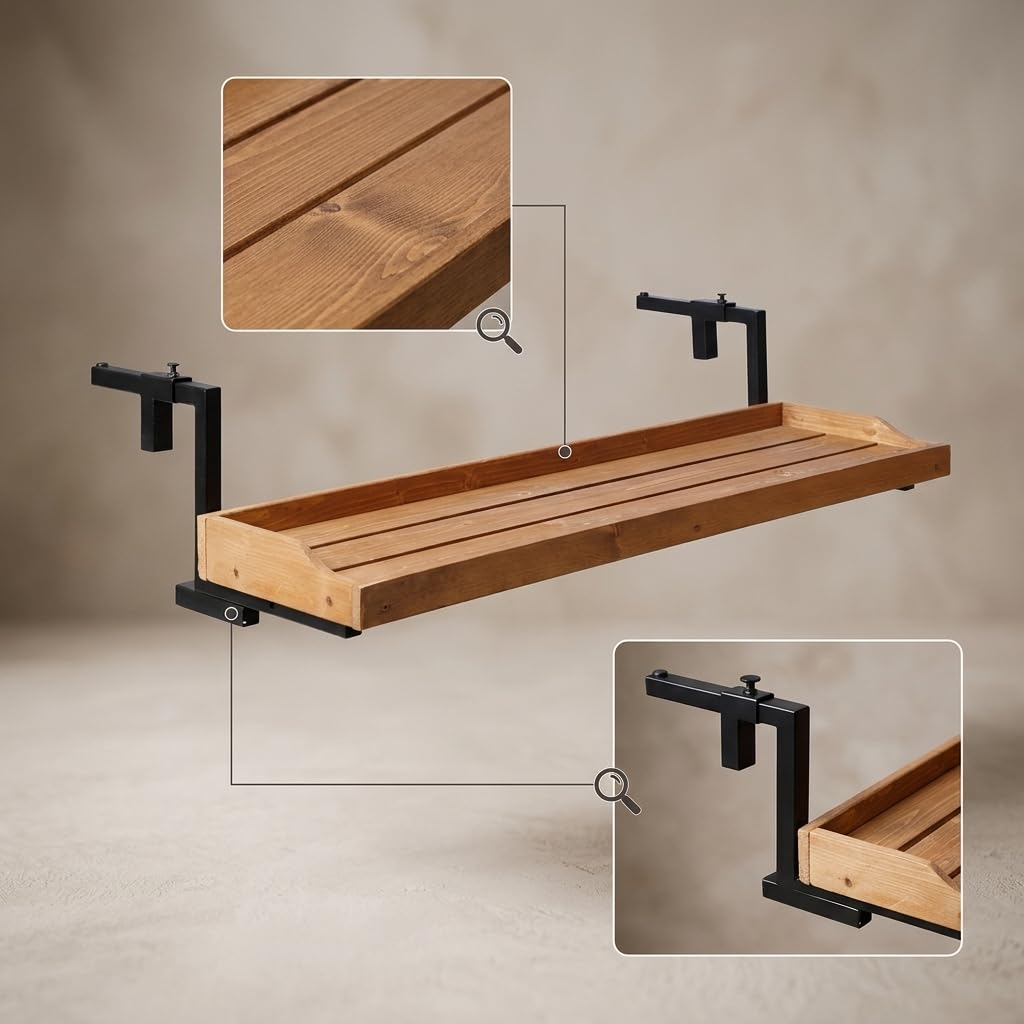 Fioriera Sospesa Balcone Legno Moderna, non pieghevole | Superficie liscia, , Spazio sul davanzale, Per hobbisti del fai-da-te