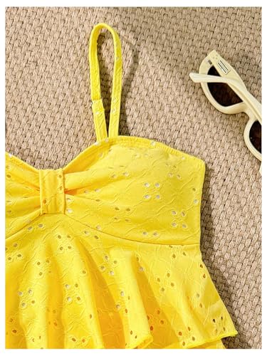 MakeMeChic Girl's Tankini Swimsuits SetsRuffle Tiered Spaghetti Strap Eyelet Embroidery Bathing Suit3