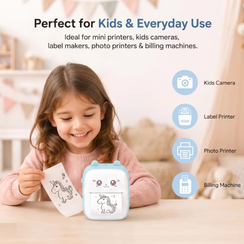 Image of GLUN Pack of 5 Mini Thermal Paper Rolls 57 mm x 5 meters, Non-Adhesive White Printing Paper for Kids Instant Camera, Portable Photo Printer & POS Billing