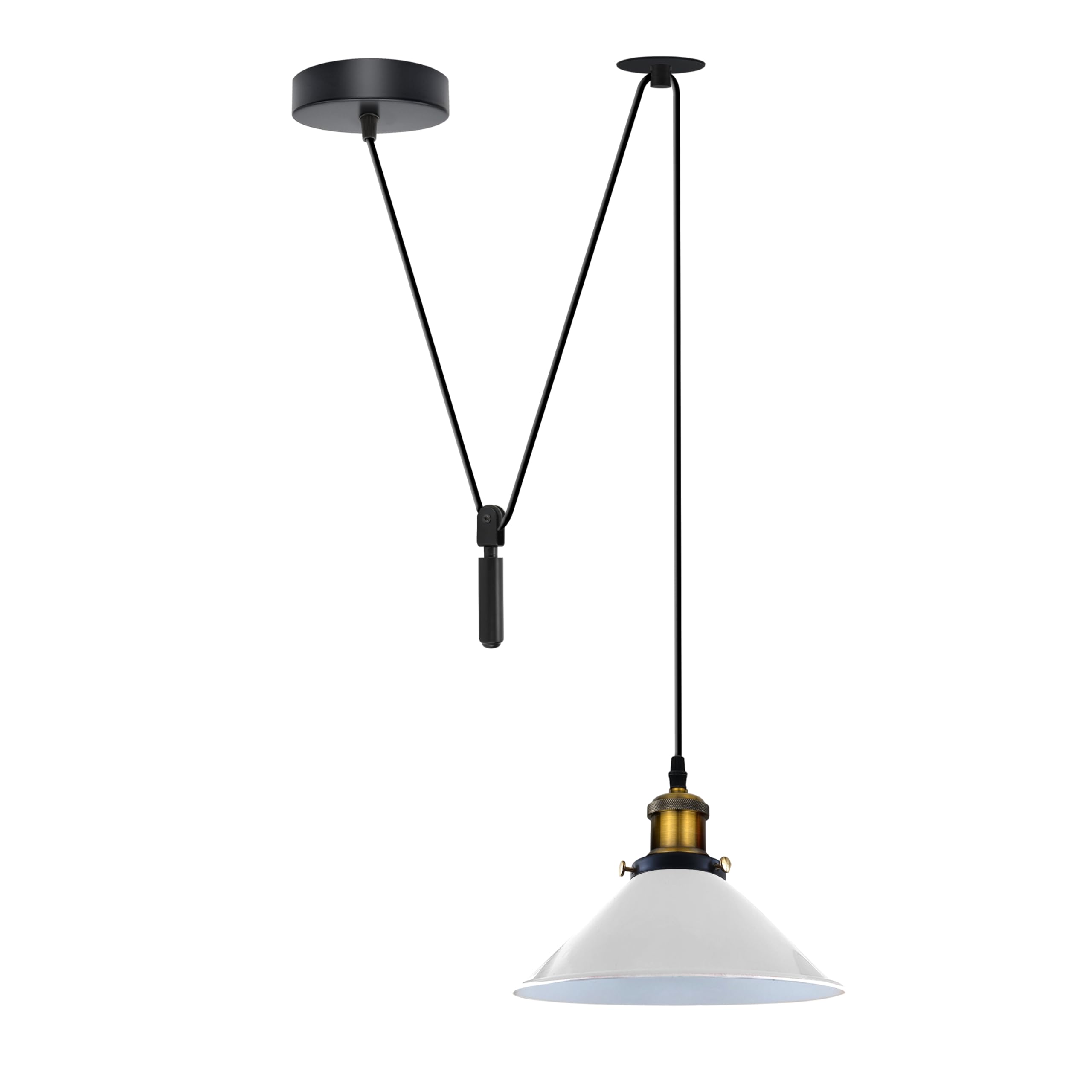 DC VOLTAGE 22cm White Cone Spider Pendant Light,Industrial Hanging Ceiling Lamp with E27 Base & 2M Adjustable Cord for Farmhouse Kitchen, Dining, Hallway