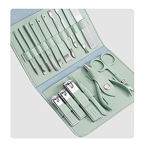 Kit manucure 16 pièces idée cadeau esthétique avec étui cuir PU vert