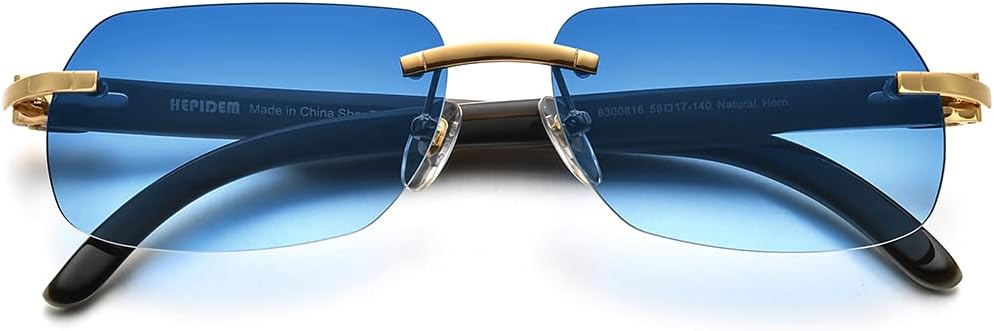 HEPIDEM 100% Really Buffalo Horn Handmade Sun Glasses Square Rimless Luxury BUffs Sunglasses 0816