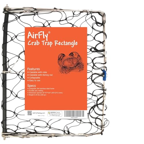 AirFly Foldable Castable Crab Trap - Crab Hawk & Crab Jaw Star Trap with Bait Clip - Portable Fishing Rod Crab Pot for Blue Crabs & Dungeness - Designed in USA (1 Trap)