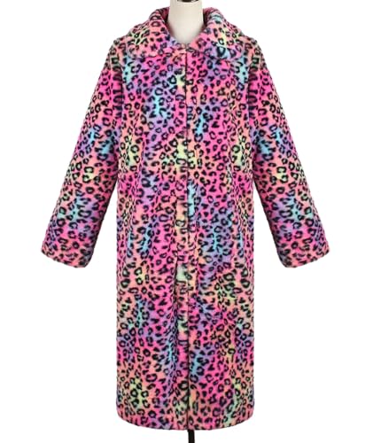 Sexyshine Women's Leopard Print Faux Fur Long Coat Winter Fall Lapel Collar Fuzzy Furry Trench Coat Open Front Jackets4