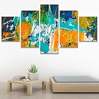 SIGNWIN 5 Panel Canvas Wall Art Modern Art Abstract Brushstroke Closeup Expressionism Expressive Modern Multicolor Oil Painting for Home Decorations Ready to Hang - 60