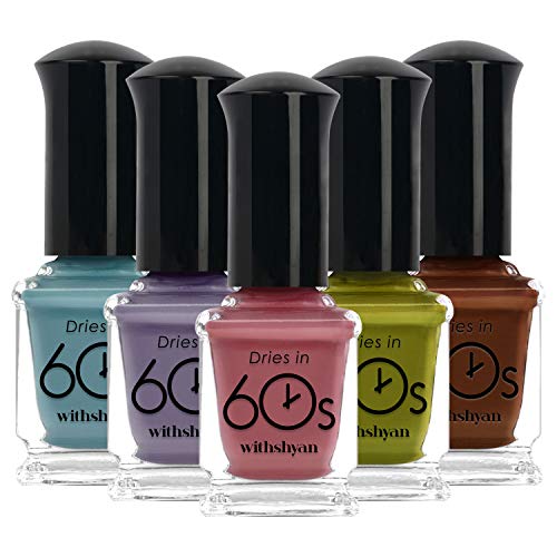 withshyan Nail Polish Set – 5 Colors 60 Seconds Quick Dry Nail Lacquers, Fast Drying Autumn Fall Series Fingernail Polish Kit, 0.3 Fl Oz