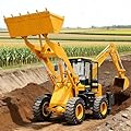 Compact Backhoe Loader Tractor, Mini Wheel Backhoe Loader with Front Loader and Rear Excavator Arm, Towable Small Digger for Construction, Farm and Rural Development