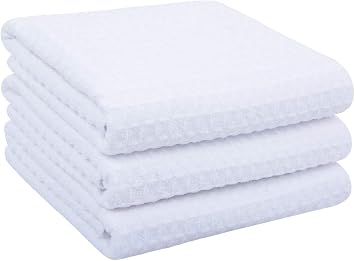 SINLAND Microfiber Dish Towel Kitchen Sublimation Towel Dishes Drying Towels and Kitchen Cleaning Cloth Waffle Towels 16inch X 24inch3 Pack White