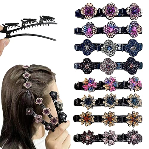Braided Hair Clips for Women, Sparkling Crystal Stone Braided Hair Clips, Triple Hair Clip Barrette, Barrette with 3 Clips on Top, Nice Featuring Hair Clip for Women Girls (8pcs)