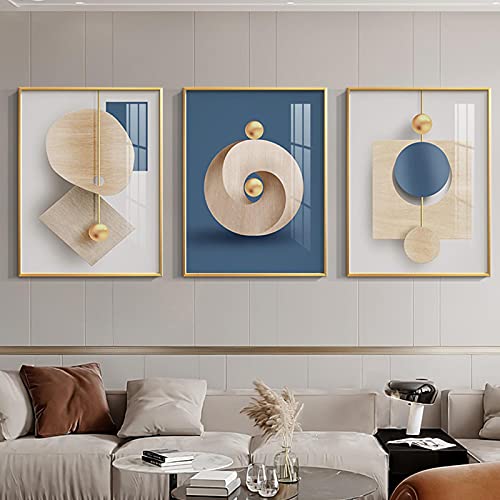 Toile imprimée colorée grand format triptyque abstrait bleu blanc 60 x 90 cm sans cadre