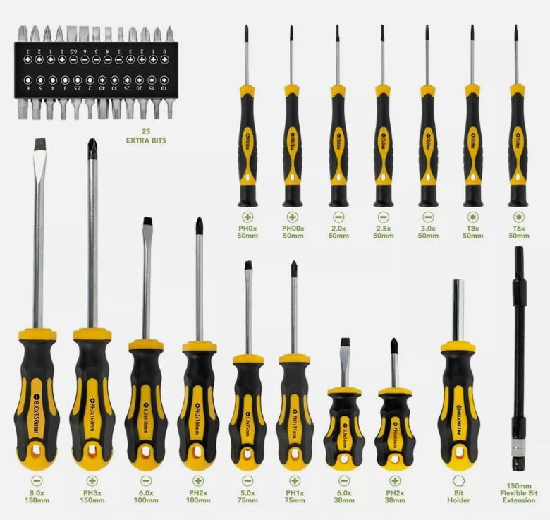 Zestaw wkrętaków magnetycznych z precyzyjnymi bitami Torx, stal chromowo-wanadowa, antypoślizgowy ergonomiczny uchwyt, zawiera etui do przechowywania, do samodzielnego wykonania domu i warsztatu, 42