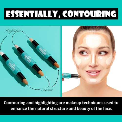 2pcs Cream Contour Stick,Dual-Ended 2 in 1 Makeup Shading Contour Concealer Highlighter Stick/Double Head Highlighter & Bronzer Contour Pen Make Up Tool All-Day Wear Sculpts Smooth Body Face - Image 6