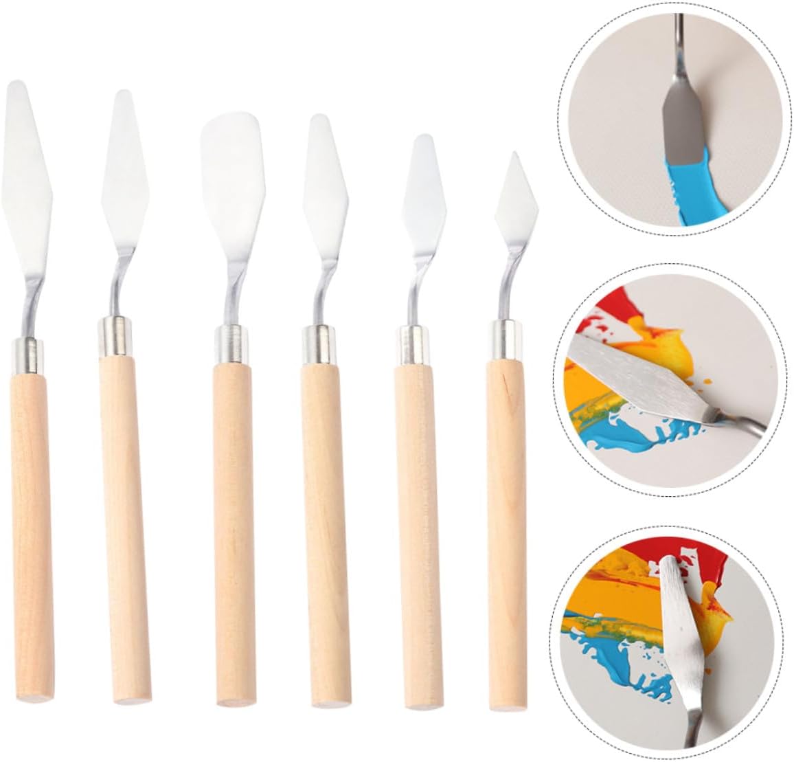 6pcs Stainless Steel Oil Painting Spatula with Smooth Wood Handles for Pigment Mixing and Scraping Versatile Art Craft Palette Knives for Artists and Painters