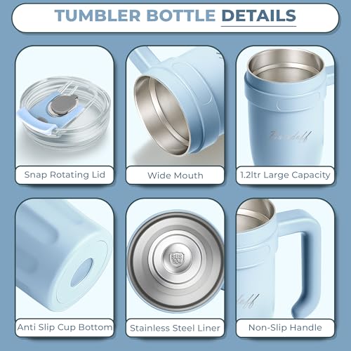 Image of Insulated Tumbler with Straw Lid and Handle (1200 ML) Double Wall Sipper Water Bottle for Adults, Tumbler Bottle with Straw (Arctic Blue, 1200 ML, with Bear Straw Coverr)