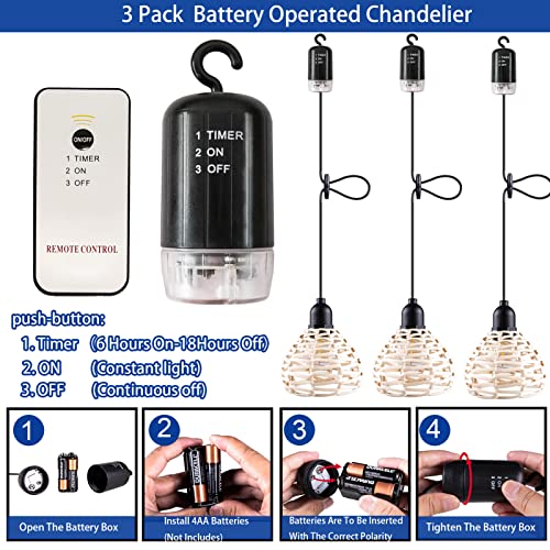 3 Pack Outdoor Battery Operated Chandelier, Small Hanging Rattan Pendant Lights With Remote Control Timer, Warm White Waterproof Lamps For Gazebo Yard Porch Patio Garden Backyard Decor, All Fortune #TOP2