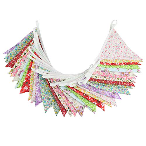 10M/32Ft Triangle Bunting Banner, 36 Pcs Cotton Fabric Flags Pennant Garlands for Birthday Party, Wedding, Baby Shower, Outdoor and Home Decorations (Colorful)