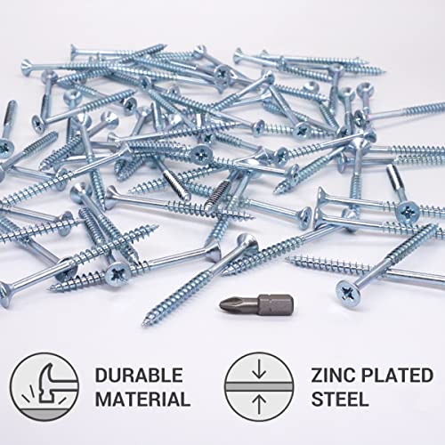 SKIR'CO (30 pcs) Zinc Plated Steel 5.0 x 65 mm Silver Wood Screws, Chipboard Screws, Partially Threaded, Pozidriv Countersunk Head - Image 3